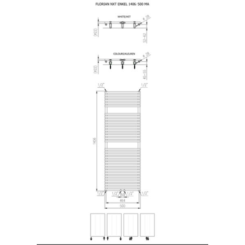 Plieger Florian Nxt M radiateur design simple horizontal avec raccordement central 1406x500mm 759W blanc 7255408