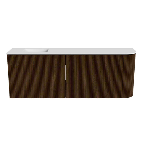 Mondiaz JOYA 111.6cm toiletmeubel - ronding rechts kleur Walnut - Wastafel FAYE positie Links 1 kraangat kleur Talc. SW1421292