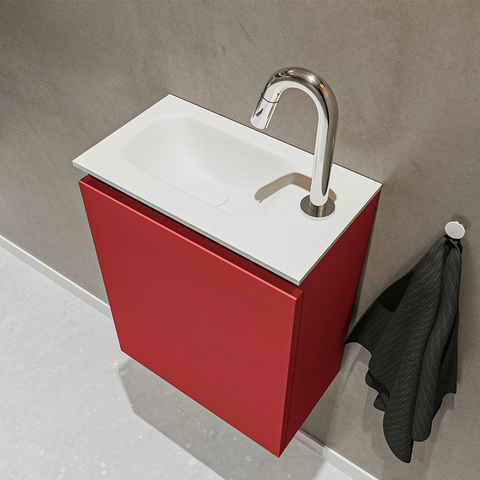 MONDIAZ TURE Toiletmeubel 40x23x50cm met 1 kraangaten 1 deuren fire mat Wastafel Eden links Solid Surface Wit SW475083