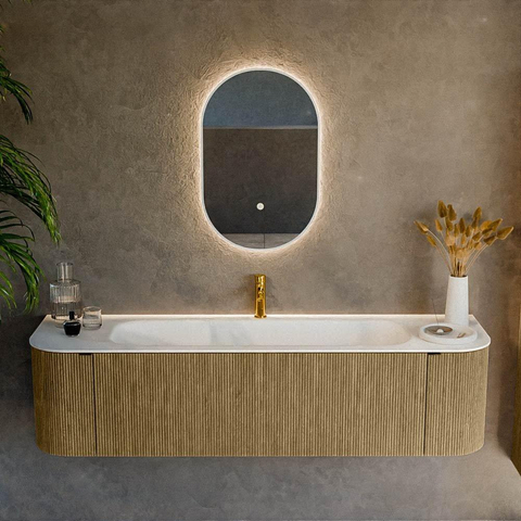 Mondiaz KURVE Ensemble de meuble de salle de bains - 170x46x40cm - 1 tiroir - 2 portes - lavabo solid surface - central - 1 trou de robinet - Dusk SW1414794