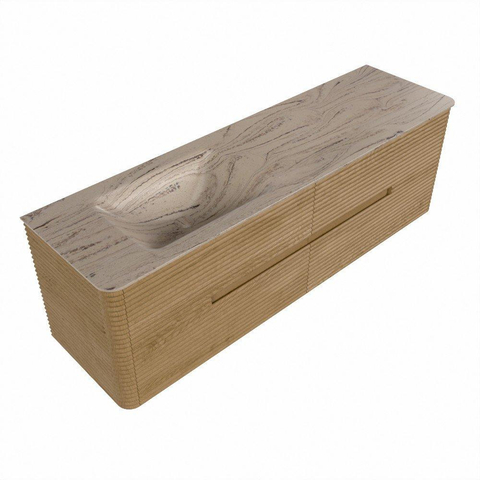 Mondiaz CIRO-DLUX Badkamermeubelset - 160x45x50cm - Solid surface wastafel Arena - 1 wasbak Links - zonder kraangaten - 4 lades - Oak SW1531343