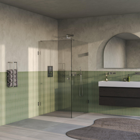BRAUER Void Carving Cabine de douche - 100x120x200cm - porte battante - revêtement verre - réversible - verre clair - Inox brossé PVD SW1418093