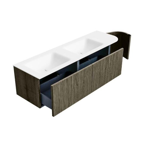Mondiaz KURVE Badkamermeubelset - 155x46x40cm - 2 lade - 1 deur - wastafel solid surface - dubbel / links - 2 kraangaten - Shadow SW1414150
