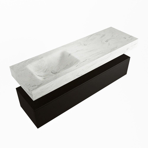 Mondiaz ALAN-DLUX Ensemble de meuble - 150cm - meuble Urban mat - 1 tiroir - Lavabo Cloud Opalo suspendu - vasque Gauche - 1 trou de robinet SW806294