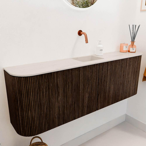 Mondiaz JOYA-DLUX 123.2cm toiletmeubel - ronding links en rechts kleur Walnut - Wastafel FAYE positie Midden Zonder kraangat kleur Meli. SW1424466
