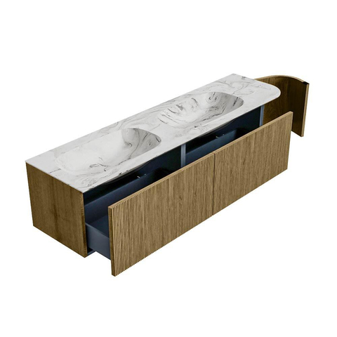Mondiaz KURVE-DLUX Ensemble de meuble de salle de bains - 175x46x40cm - 2 tiroirs - 1 porte - vasque solid surface - double / gauche - sans trou de robinet - Dusk SW1415215