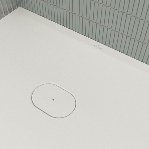 Villeroy & Boch Ecora douchebak - 160x100x4.5cm - afvoer korte zijde - stone white (wit) SW1558962