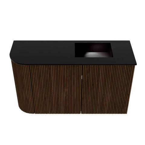Mondiaz JOYA 71.6cm meuble de salle de bains - arrondi gauche couleur Walnut - Vasque FAYE position Droite 1 trou de robinet couleur Urban. SW1421398