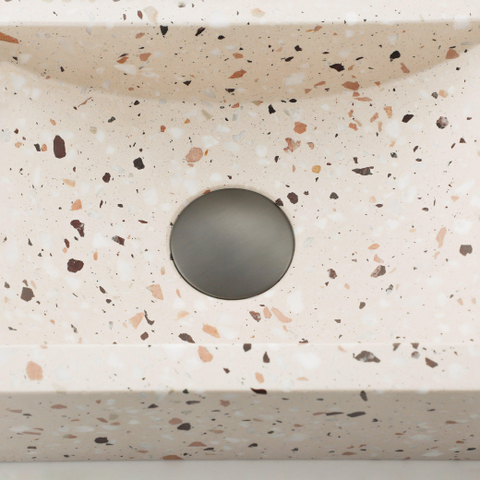 FugaFlow Eccelente Pietra Ensemble fontaine - 40x22x10cm - trou de robinet à droite - robinet de fontaine brossé gunmetal PVD - bouchon de vidange - siphon abaissé - beige mat SW1468996