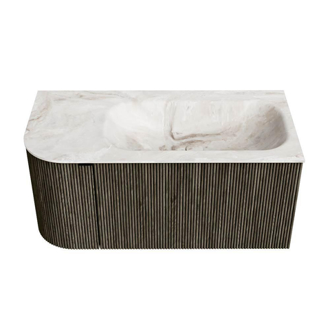 Mondiaz KURVE-DLUX Ensemble de meuble de salle de bains - 95x46x40cm - 1 tiroir - 1 porte - vasque solid surface - droite - 1 trou de robinet - Shadow SW1414336