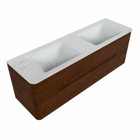 Mondiaz CIRO-DLUX Ensemble de meubles de salle de bains - 150x45x50cm - Plan-vasque en solid surface Opalo - 2 vasques double - sans trous de robinet - 4 tiroirs - Ruby SW1531535
