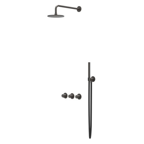 IVY Concord inbouw regendoucheset – Ø25 cm medium hoofddouche – 40 cm gebogen wandarm – carbon black geborsteld SW1032078