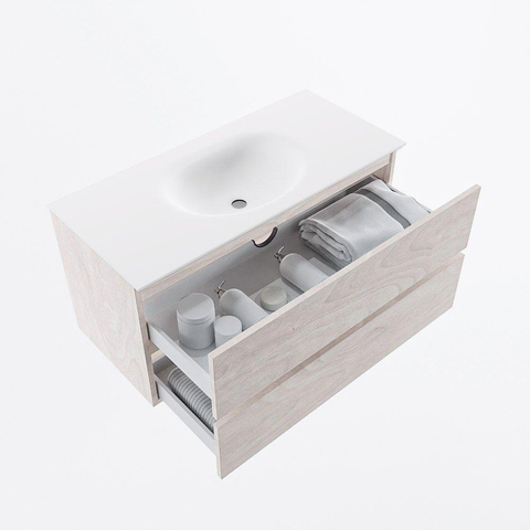 MONDIAZ VICA Ensemble meuble de salle de bains - 100cm - meuble bas contreplaqué - 2 tiroirs - lavabo moon central - 1 trou de robinet - version hauteur 60cm - talc SW1080683