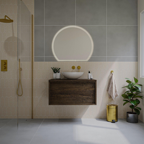 Saniclass Holz Frame Meuble de salle de bain - 80x45x40cm - plan de toilette - sans trous de robinet - 1 tiroirs - Charcoal SW1436765
