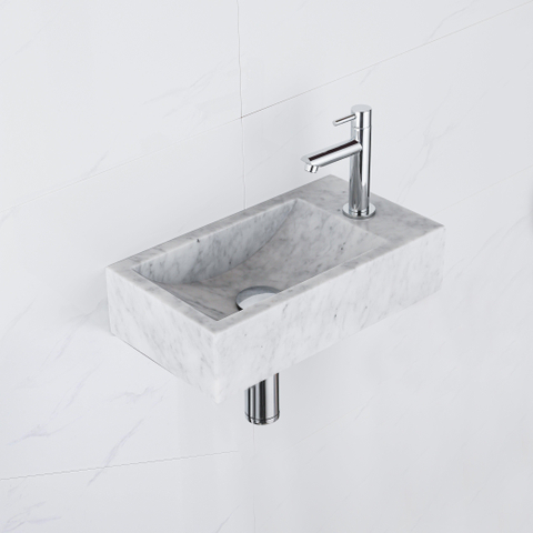 Saniclass Fuente pack lave-mains – rectangulaire – 40 x 22 x 10 cm – pierre naturelle blanche – robinet chromé SW1111493