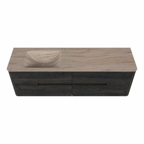 Mondiaz CIRO-DLUX Badkamermeubelset - 160x45x50cm - Solid surface wastafel Saba - 1 wasbak Links - 1 kraangat - 4 lades - Shadow SW1532718