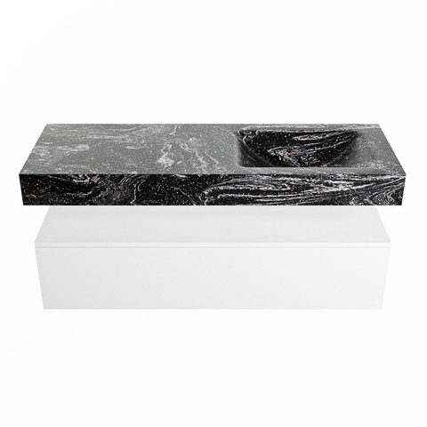 Mondiaz ALAN-DLUX Ensemble de meuble - 130cm - meuble Talc mat - 1 tiroir - Lavabo Cloud Lava suspendu - vasque droite - 0 trous de robinet SW807919