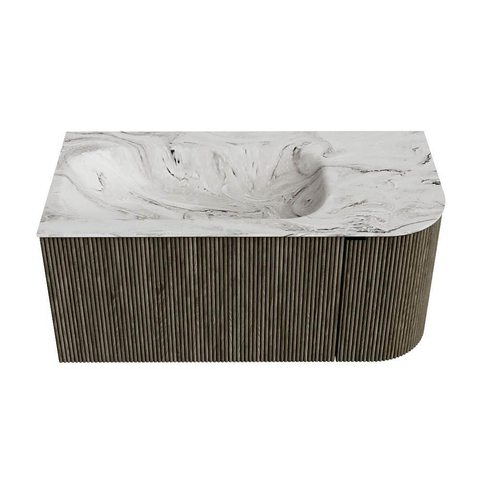 Mondiaz KURVE-DLUX Badkamermeubelset - 95x46x40cm - 1 lade - 1 deur - wastafel solid surface - links - 1 kraangat - Shadow SW1414553