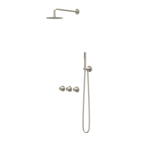 IVY Pact Ensemble de douche de pluie - encastré - symmetry - 2 robinets d’arrêt - bras de plafond 30 cm - tête de douche medium 30 cm - support avec sortie - flexible de douche 150 cm - douchette bâton - Nickel brossé PVD SW1036727