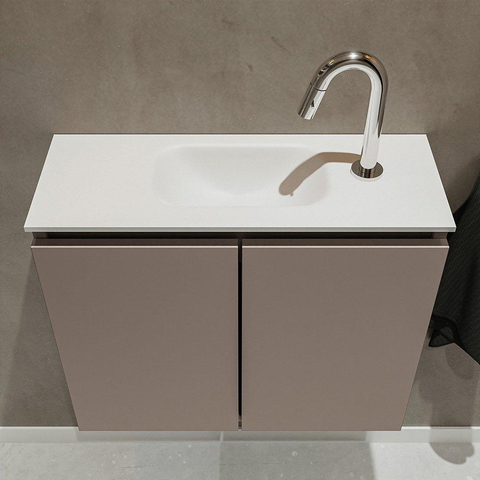 MONDIAZ TURE Fonteinset - 60x23x50cm - 1 kraangat - 2 deuren - smoke mat - Wasbak midden - Solid Surface Wit SW474952