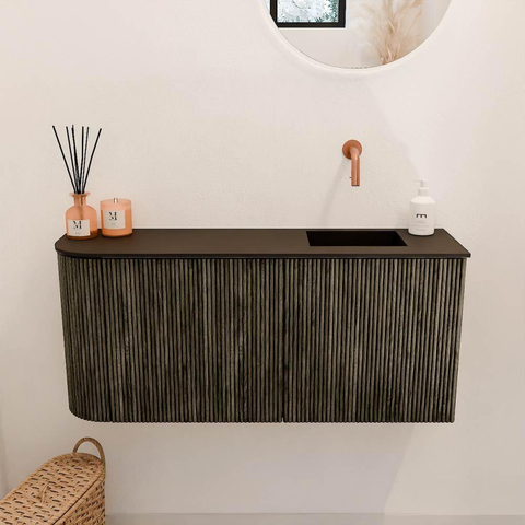 Mondiaz JOYA 91.6cm meuble de salle de bains - arrondi gauche couleur Shadow - Vasque FAYE position Droite Sans trou de robinet couleur Urban. SW1421576