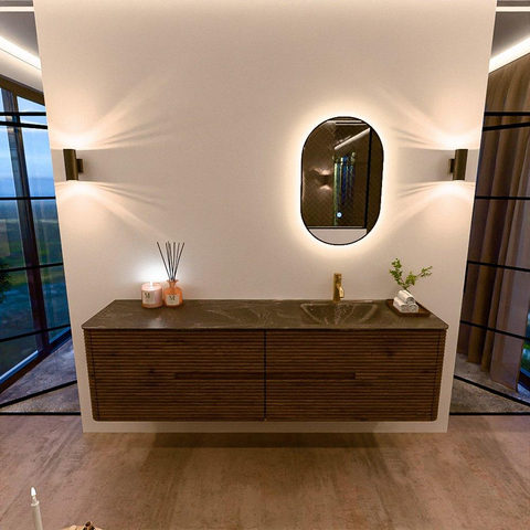 Mondiaz CIRO-DLUX Ensemble de meubles de salle de bains - 180x45x50cm - Plan vasque solid surface Lava - 1 lavabo à droite - 1 trou de robinet - 4 tiroirs - Dusk SW1533063