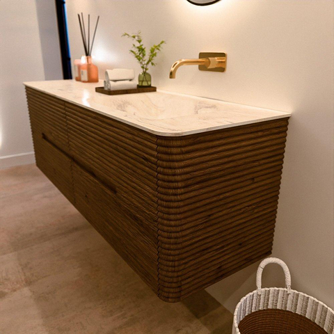 Mondiaz CIRO-DLUX Meuble de salle de bains - 150x45x50cm - plan vasque solid surface Ostra - 1 lavabo à droite - sans trous de robinetterie - 4 tiroirs - Dusk SW1533452