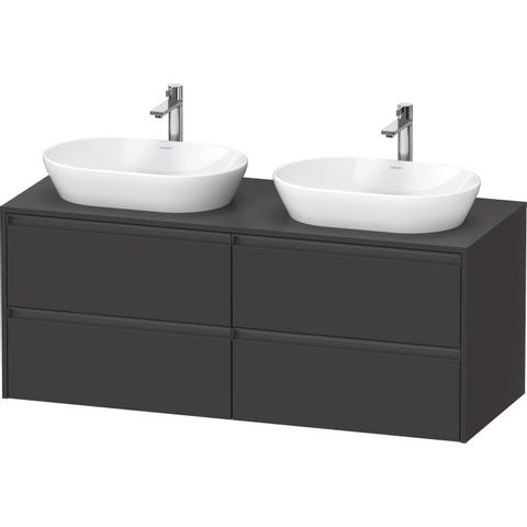 Duravit Ketho.2 Wastafelonderbouwkast - inclusief consoleplaat - met 4 laden - voor dubbele waskommen - 140x55x56.8cm - met handgrepen antraciet - grafiet supermat SW772946