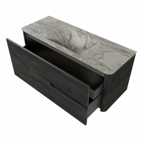 Mondiaz CIRO-DLUX Badkamermeubelset - 120x45x50cm - Solid surface wastafel Glace - 1 wasbak Midden - zonder kraangaten - 2 lades - Shadow SW1532204