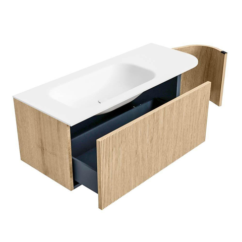 MONDIAZ KURVE Meuble de salle de bains 115 cm avec module 25 R couleur Oak avec 1 tiroir et 1 porte. Lavabo BIG SMALL gauche sans trou de robinet Talc. SW1138245
