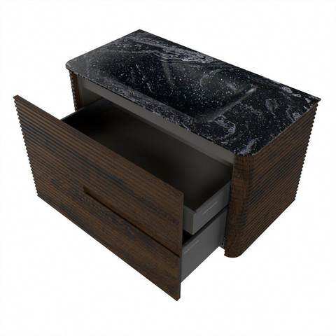 Mondiaz CIRO-DLUX Badkamermeubelset - 90x45x50cm - Solid surface wastafel Lava - 1 wasbak Midden - zonder kraangaten - 2 lades - Walnut SW1530136
