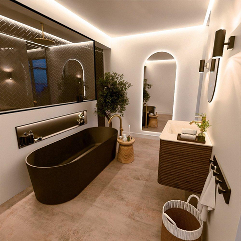 Mondiaz CIRO-DLUX Badkamermeubelset - 90x45x50cm - Solid surface wastafel Meli - 1 wasbak Midden - 1 kraangat - 2 lades - Dusk SW1533138