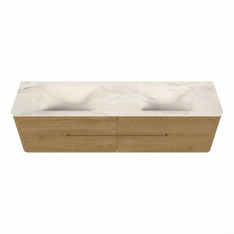 Mondiaz CIRO-DLUX Badkamermeubelset - 180x45x50cm - Solid surface wastafel Ostra - 2 wasbak Dubbel - zonder kraangaten - 4 lades - Oak SW1530961