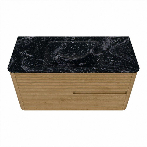 Mondiaz CIRO-DLUX Badkamermeubelset - 100x45x50cm - Solid surface wastafel Lava - 1 wasbak Midden - 1 kraangat - 2 lades - Oak SW1531076