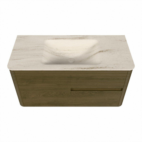 Mondiaz CIRO-DLUX Badkamermeubelset - 100x45x50cm - Solid surface wastafel Meli - 1 wasbak Midden - zonder kraangaten - 2 lades - Dusk SW1533145