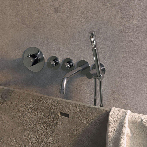 Brauer Chrome Edition Mitigeur bain sur gorge encastrable avec 2 robinets d'arrêt, bec déverseur et douchette stick Chrome SW398013