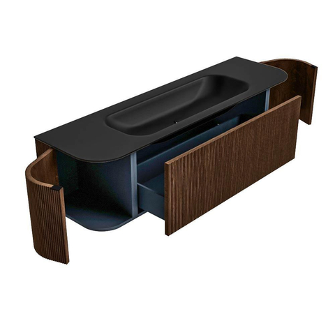 MONDIAZ KURVE Meuble de salle de bains 160cm avec module 25 Len R couleur Walnut avec 1 tiroir et 2 portes. Lavabo BIG MEDIUM centré sans trou de robinet Urban. SW1138492