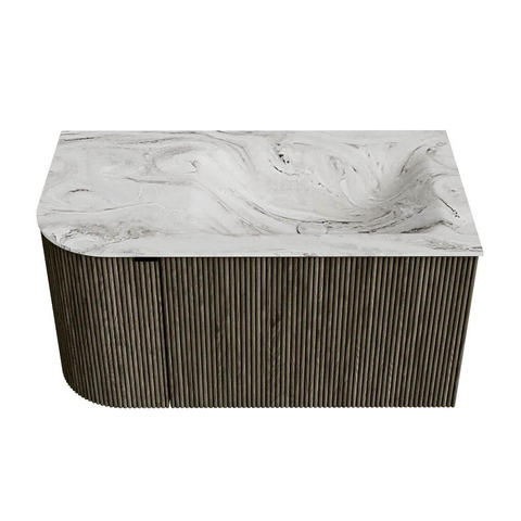 Mondiaz KURVE-DLUX Ensemble de meuble de salle de bains - 85x46x40cm - 1 tiroir - 1 porte - lavabo solid surface - droit - sans trou de robinet - Shadow SW1414522
