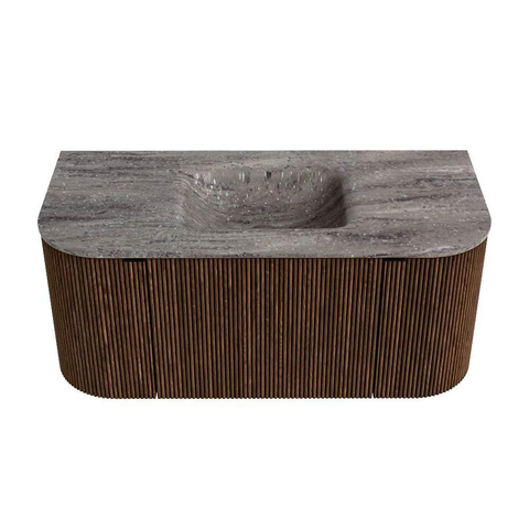 MONDIAZ KURVE-DLUX Meuble de salle de bains 100cm arrondi Gauche + Droite couleur Walnut avec 1 tiroir et 2 portes. Lavabo GRUNNE Central sans trou de robinet Oza. SW1432722