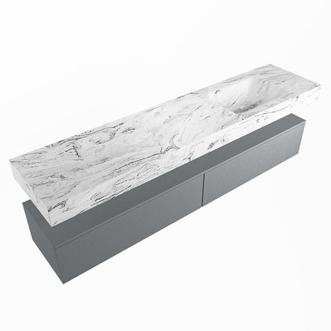 Mondiaz ALAN-DLUX Ensemble de meuble - 200cm - meuble Plata mat - 2 tiroirs - Lavabo Cloud Glace suspendu - vasque Droite - 1 trou de robinet SW806357