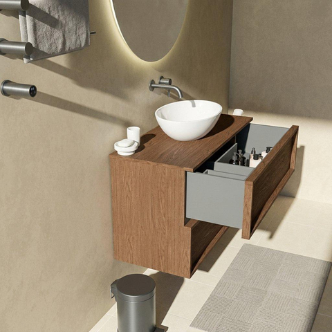Saniclass Holz Frame Badkamermeubelset - 100x45x62cm - houten topblad - zonder kraangat - 2 lades - mat walnut pure (hout) SW1483380