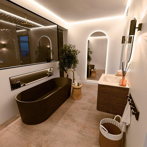 Mondiaz CIRO-DLUX Badkamermeubelset - 80x45x50cm - Solid surface wastafel Frappe - 1 wasbak Midden - 1 kraangat - 2 lades - Dusk SW1532805