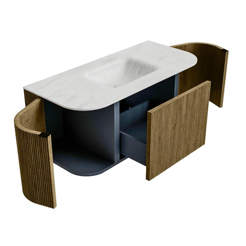 Mondiaz KURVE-DLUX Ensemble de meuble de salle de bains - 100x46x40cm - 1 tiroir - 2 portes - lavabo solid surface - central - sans trou de robinet - Dusk SW1415060