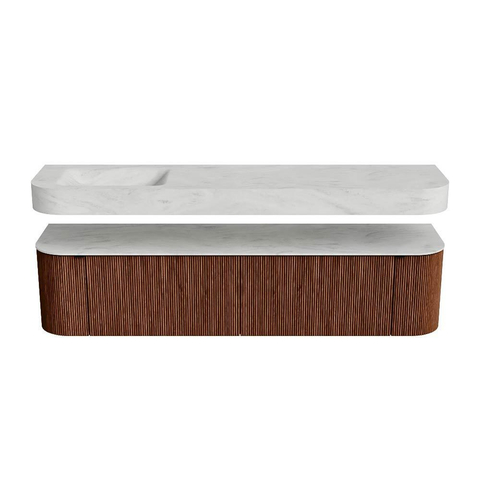MONDIAZ THOR-DLUX Meuble de salle de bains - 190cm - arrondi gauche + droite - couleur Ruby - 2 tiroirs - 2 portes - Vasque suspendue CLOUD Gauche sans trou de robinet - couleur Opalo SW1466508