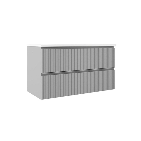 Saniclass Prime Blend Meuble de salle de bain - 100x55x46cm - 1 vasque rectangulaire en céramique blanc - 1 trou de robinet - 2 tiroirs - miroir rectangulaire - mat greige (gris) SW916991