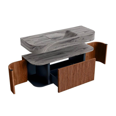 MONDIAZ THOR-DLUX 120cm meuble de salle de bains arrondi gauche + droite couleur Ruby avec 1 tiroir et 2 portes. Vasque suspendue CLOUD Milieu 1 trou de robinet couleur Sombra. SW1463676