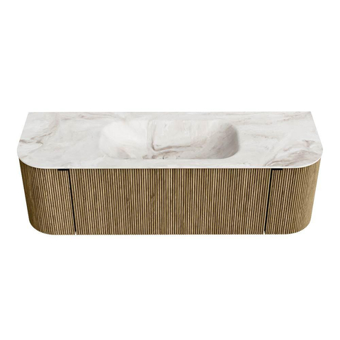 Mondiaz KURVE-DLUX Badkamermeubelset - 140x46x40cm - 1 lade - 2 deuren - wastafel solid surface - midden - 1 kraangat - Dusk SW1414892