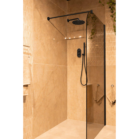 Fortifura Galeria paroi de douche - 110x200cm - arrondie - verre fumé - 8mm - bras mural - noir mat SW1420865