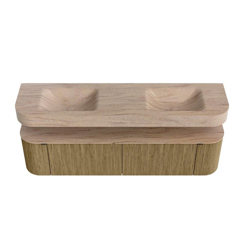 MONDIAZ THOR-DLUX 180cm meuble de salle de bains arrondi gauche + droite couleur Dusk avec 2 tiroirs et 2 portes. Vasque suspendue CLOUD Double sans trou de robinet couleur Saba. SW1466327