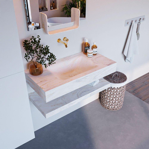 Mondiaz ALAN-DLUX Ensemble de meuble - 90cm - meuble Ostra mat - 0 tiroirs - Lavabo Cloud Ostra suspendu - vasque Centre - 0 trous de robinet SW809320